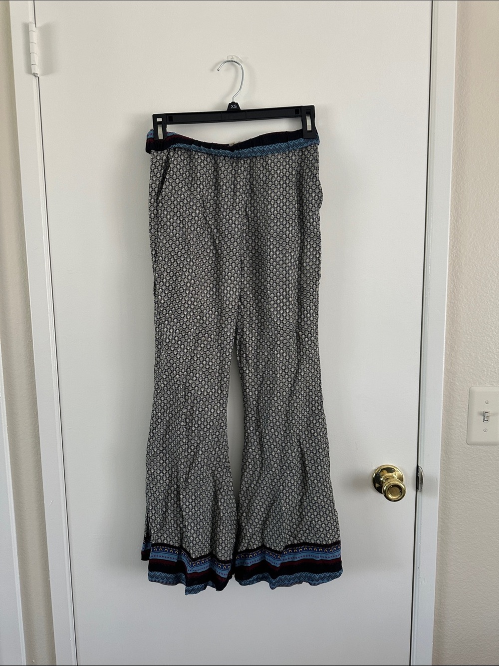 Boho Flared Women’s Pants in Black and White Geo Print
